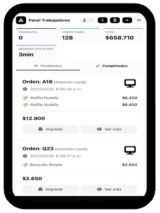 Pantalla de pedidos